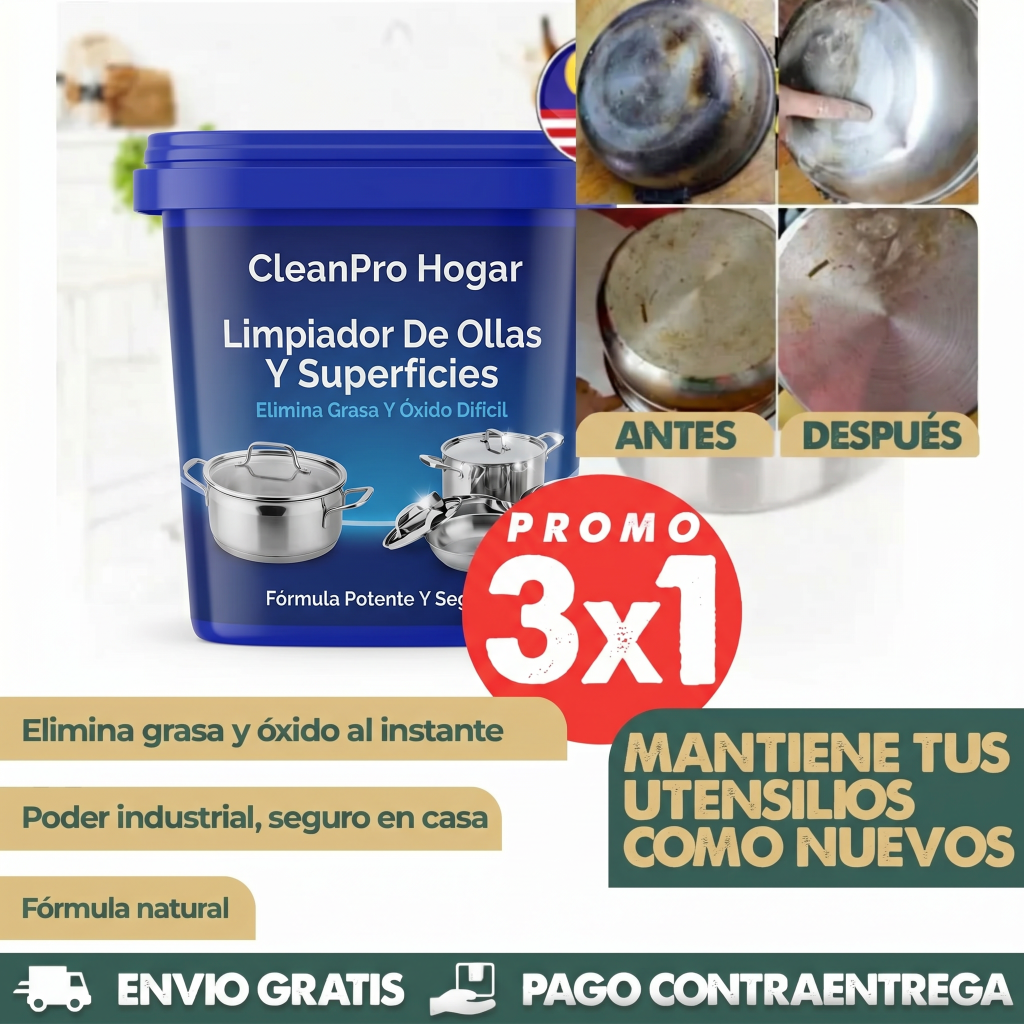 Clean Pro 360° 3X1 – Limpiador De Ollas Y Superficies + Elimina Grasa Y Óxido Difícil