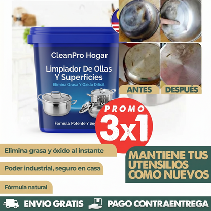 Clean Pro 360° 3X1 – Limpiador De Ollas Y Superficies + Elimina Grasa Y Óxido Difícil
