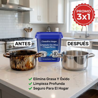 Clean Pro 360° 3X1 – Limpiador De Ollas Y Superficies + Elimina Grasa Y Óxido Difícil