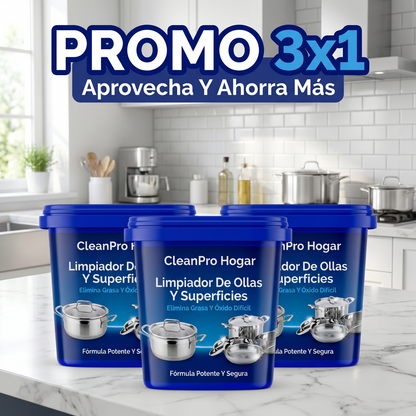 Clean Pro 360° 3X1 – Limpiador De Ollas Y Superficies + Elimina Grasa Y Óxido Difícil